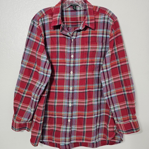 Ralph Lauren Tops - Ralph Lauren LRL Plaid Button Down Shirt XL Red Cotton Classic Preppy